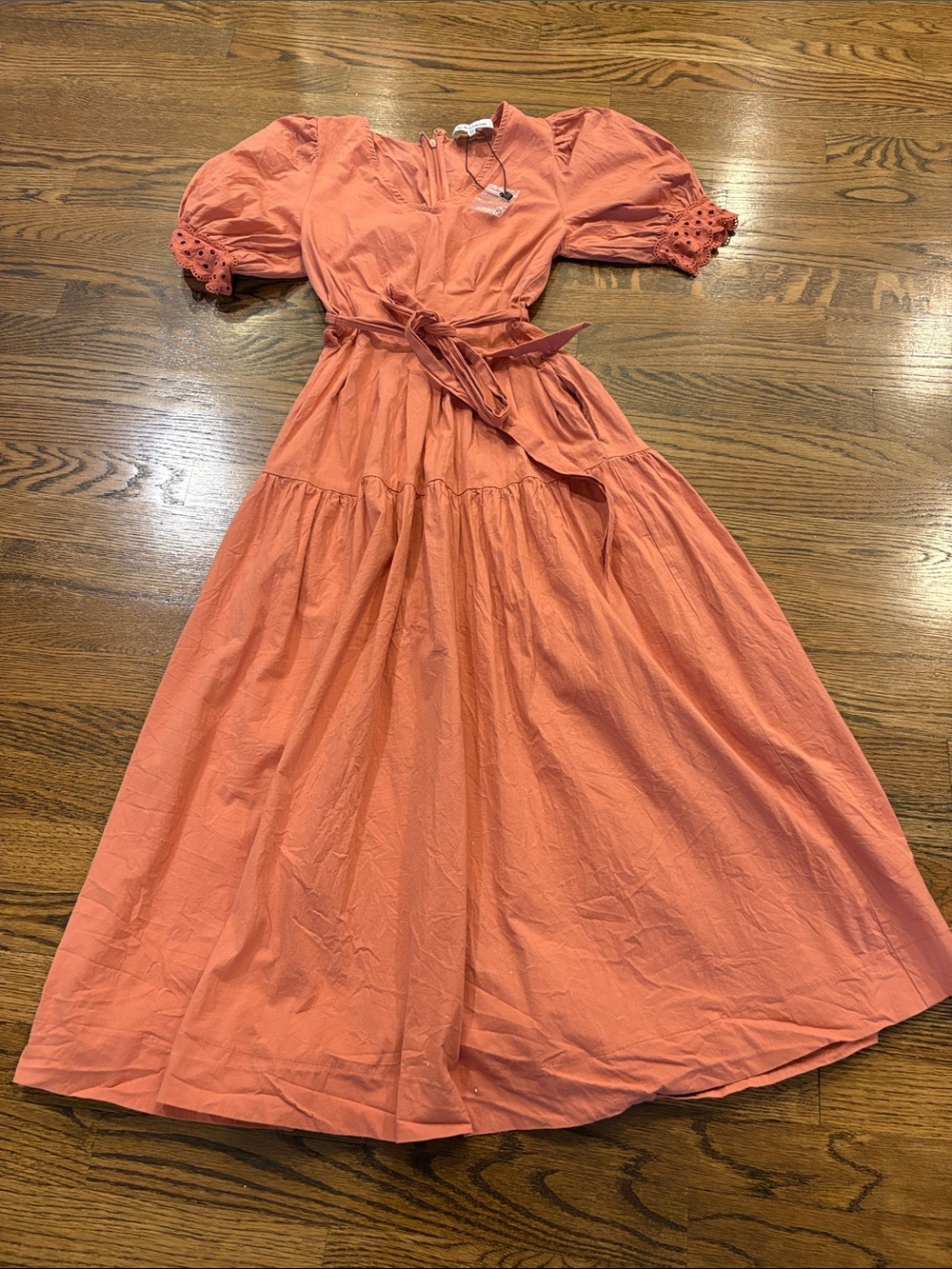 En Saison NWT Coral Puff-Sleeve Midi Dress with Tie Waist, xS